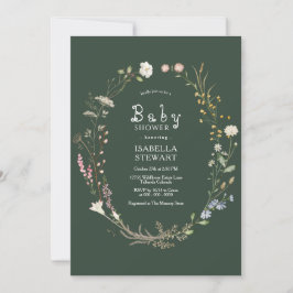 Mörk grönt Watercolor WildblomBaby Shower Inbjudningar