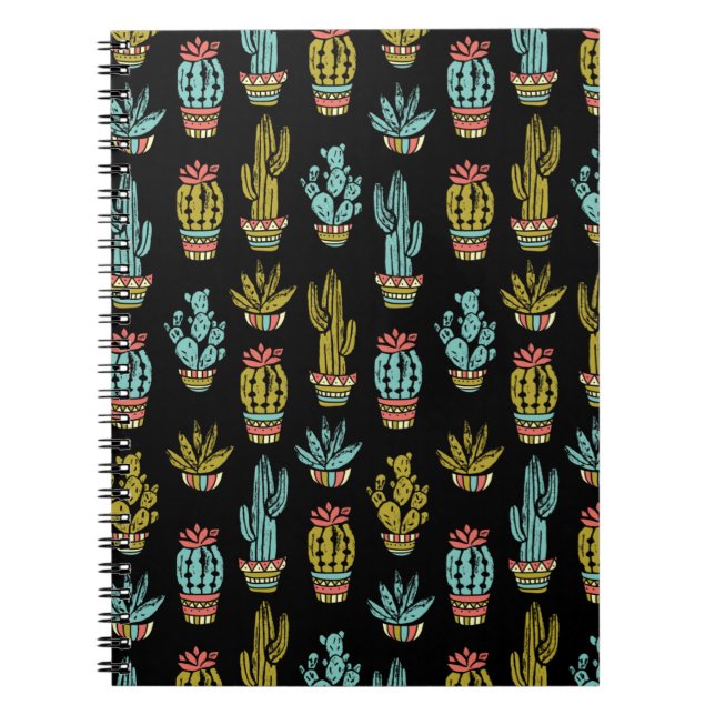 Mörk Grunge Cactus Mönster Anteckningsbok Med Spiral (Framsidan)