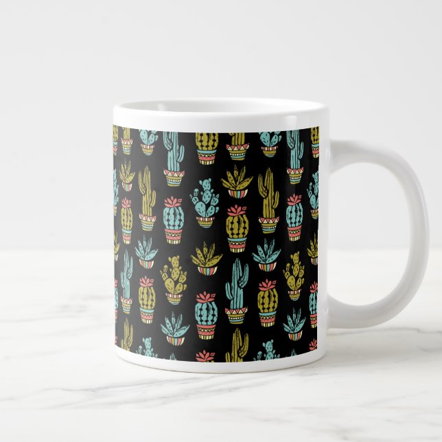Mörk Grunge Cactus Mönster Jumbo Mugg (Höger)
