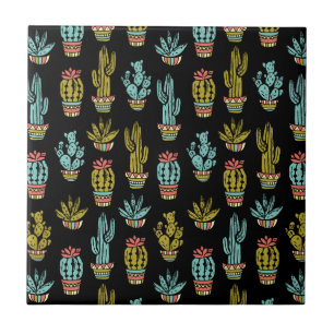 Mörk Grunge Cactus Mönster Kakelplatta