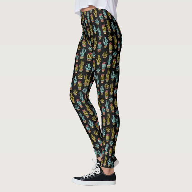 Mörk Grunge Cactus Mönster Leggings (Vänster)