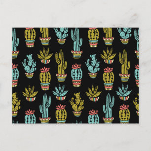 Mörk Grunge Cactus Mönster Vykort