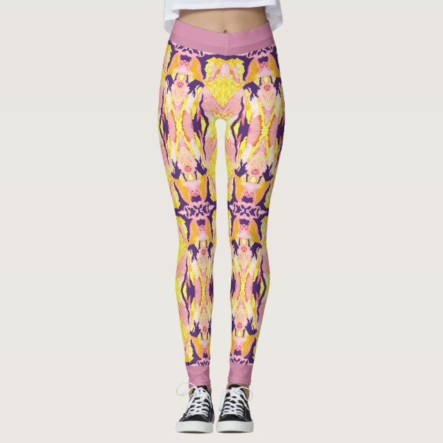 Mörk Guacamaya damasker Leggings (Framsida)