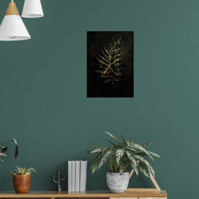 Mörk Guld Botanisk Gren Affisch (Vardagsrum 1)