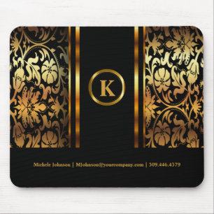 Mörk guld för Monogram & svartblommigtdamast Musmatta