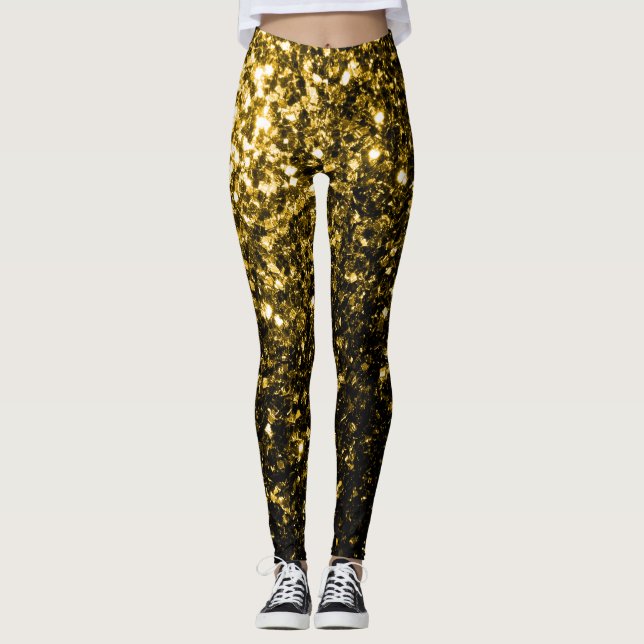 Mörk guld gult faux glitter-miniatyrdiagram leggings (Framsida)