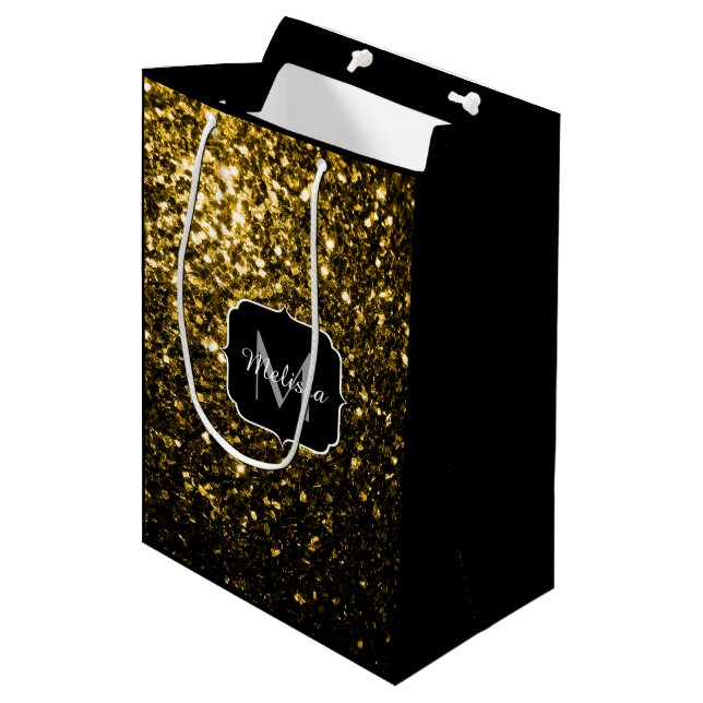 Mörk guld gult faux glitter sparkles Monogram (Framsidan Vinklad)