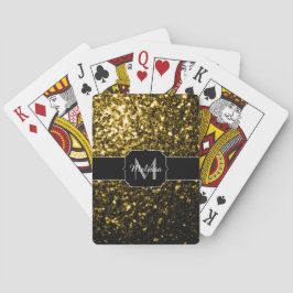 Mörk guld gult faux glitter sparkles Monogram Casinokort
