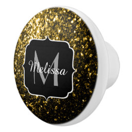 Mörk guld gult faux glitter sparkles Monogram Knopp