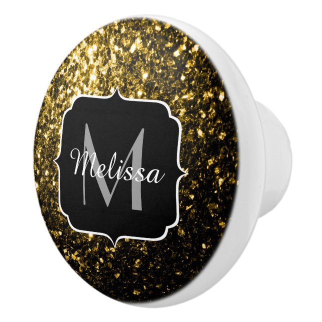 Mörk guld gult faux glitter sparkles Monogram Knopp (Höger)