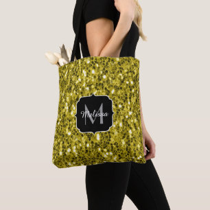 Mörk guld gult faux glitter sparkles Monogram Tygkasse