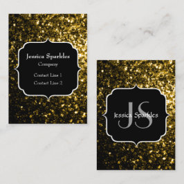 Mörk guld gult faux glitter sparkles Monogram Visitkort
