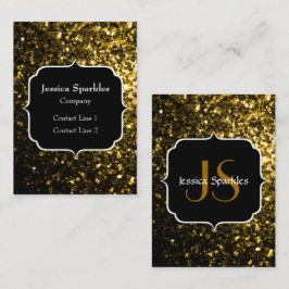 Mörk guld gult faux glitter sparkles Monogram Visitkort