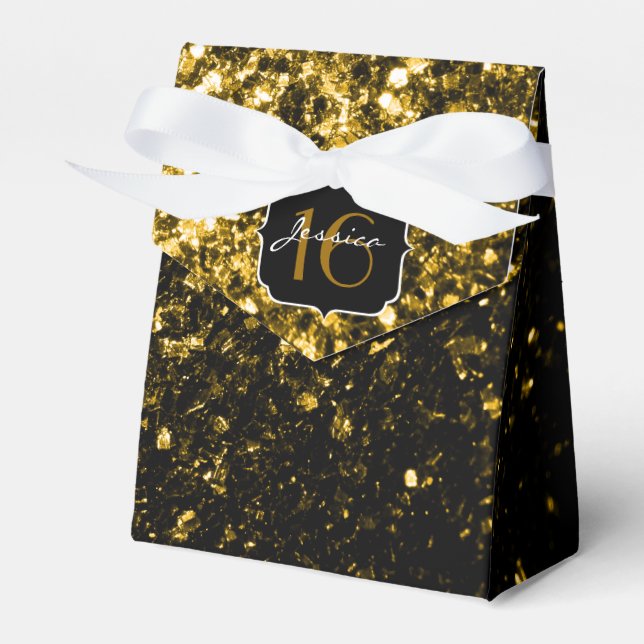 Mörk guld gult faux glitter sparkles Sweet 16 Presentaskar (Framsidan Sidan)