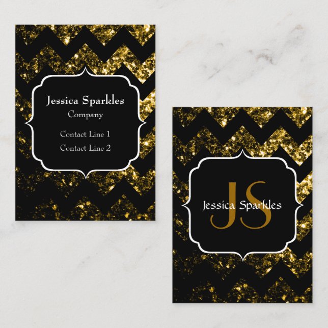 Mörk guld gult glitter-sparkles Chevron Monogram Visitkort (Fram/baksida)
