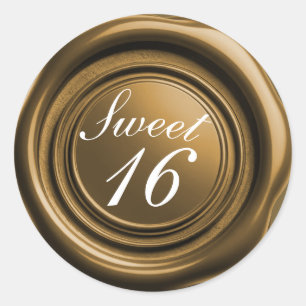 Mörk Guld Ljus Vax Sigill Dropp Sweet 16 Bröllop Runt Klistermärke
