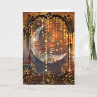 Mörk Guld Mystiska Crescent Måne Crystals Kort