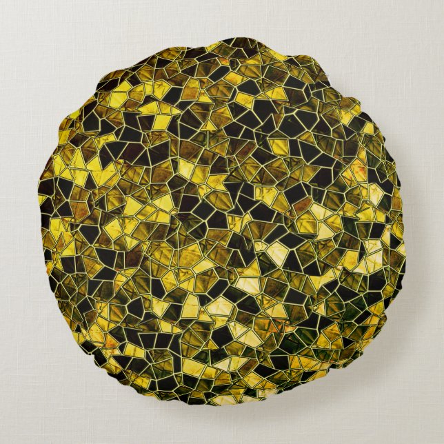 Mörk gult mosaik, med dussfläckar rund kudde (Baksidan)