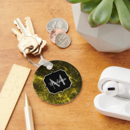 Mörk gult svart abstrakt galaxy Monogram Ping Po Nyckelring