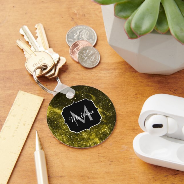 Mörk gult svart abstrakt galaxy Monogram Ping Po Nyckelring (Skrivbord)