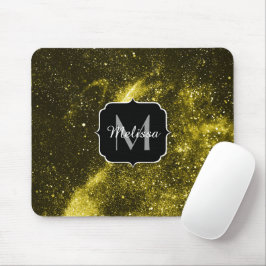 Mörk gult svartvit abstrakt galaxi Monogram Musmatta