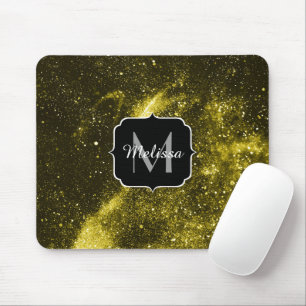 Mörk gult svartvit abstrakt galaxi Monogram Musmatta