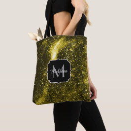 Mörk gult svartvit abstrakt galaxi Monogram Tygkasse