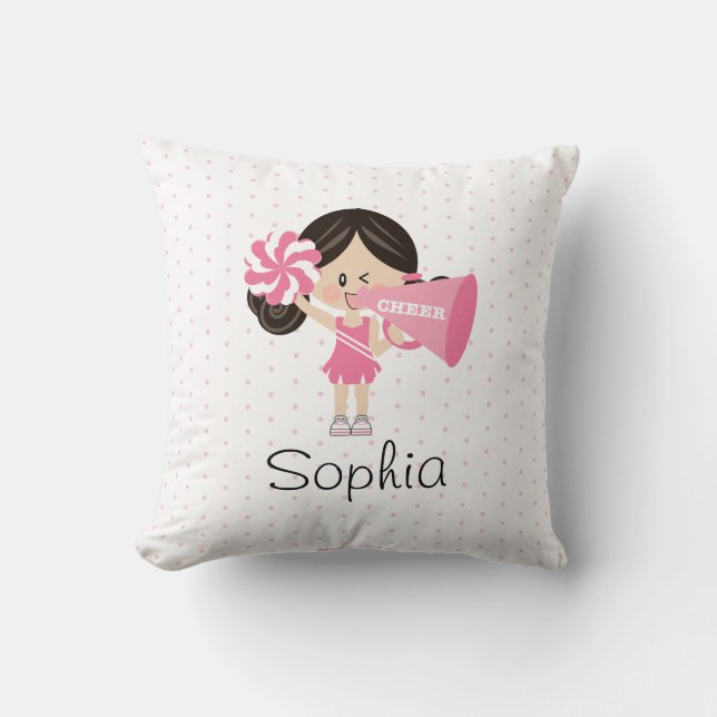 Mörk Hair Light Skin Rosa Cheerlead Cheer Kudde (Framsida)