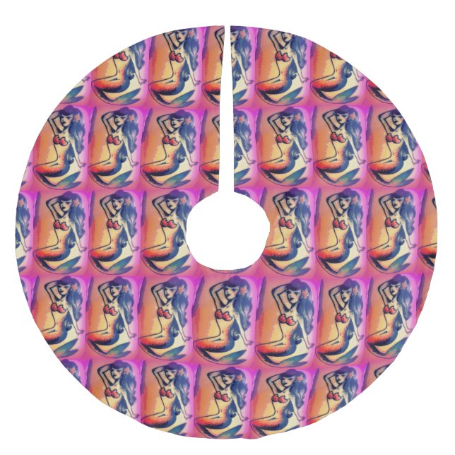 mörk-haired sjöjungfruskönhetar julgransmatta borstad polyester (Framsidan)