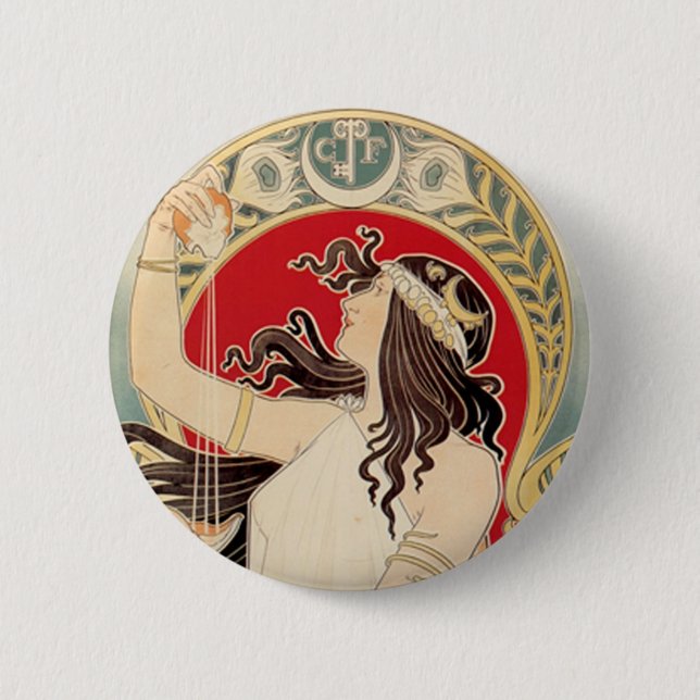 Mörk Haired skönhet med frukt Knapp (Framsida)