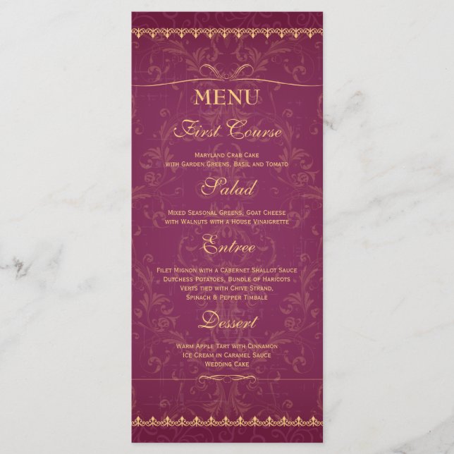 Mörk, hallon och guld elegant bröllop-matmenyn meny (Framsida)