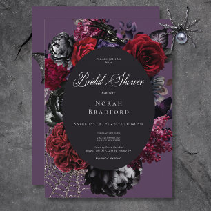 Mörk Halloween Glam Blommigt Lila Möhippa Inbjudningar