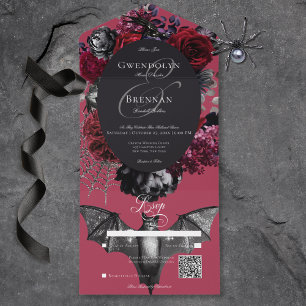 Mörk Halloween Glam Blommigt Red Bröllop QR-kod