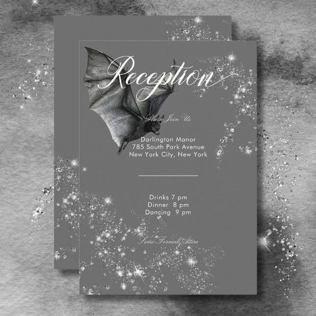 Mörk Halloween Glam Fladdermus & Diamonds Receptio Tilläggskort (Dark Halloween Glam Bat & Diamonds Reception Enclosure Card)