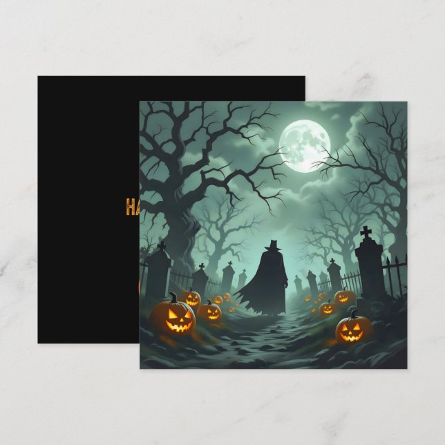 Mörk Halloween Night Spooky Graveyard liggande Kort (Fram/baksida)