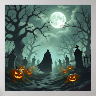 Mörk Halloween Night Spooky Graveyard liggande Poster