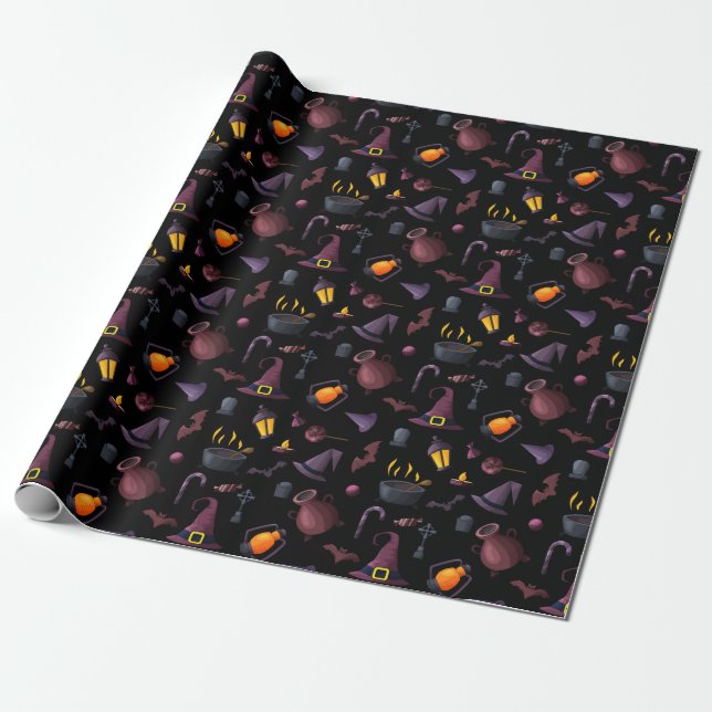 Mörk Halloween Witch Hat Gift Wrapping Papper Presentpapper (Utrullad)