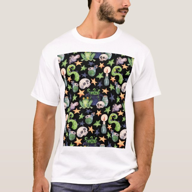 Mörk Hand-Drawn Mönster. T Shirt (Framsida)