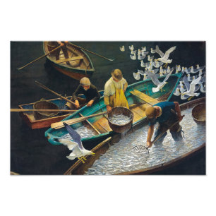 Mörk Harbour Fishermen av Newell Convers Wyeth Fototryck
