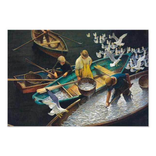 Mörk Harbour Fishermen av Newell Convers Wyeth Fototryck (Framsidan)