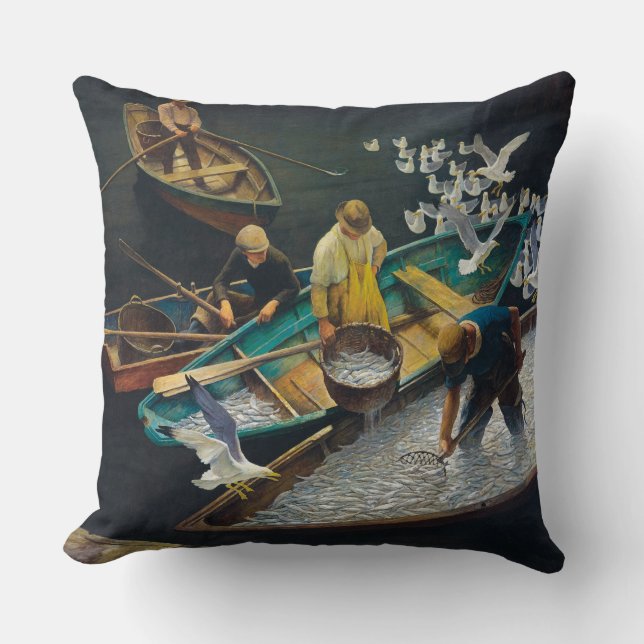 Mörk Harbour Fishermen av Newell Convers Wyeth Kudde (Framsida)
