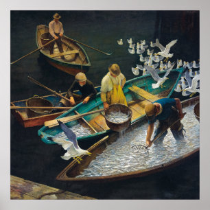 Mörk Harbour Fishermen av Newell Convers Wyeth Poster