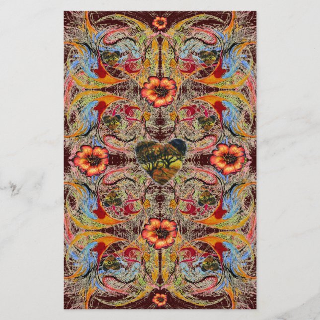 Mörk Heart Fantasy Blommigt Scrapbook Craft Papper (Framsida)