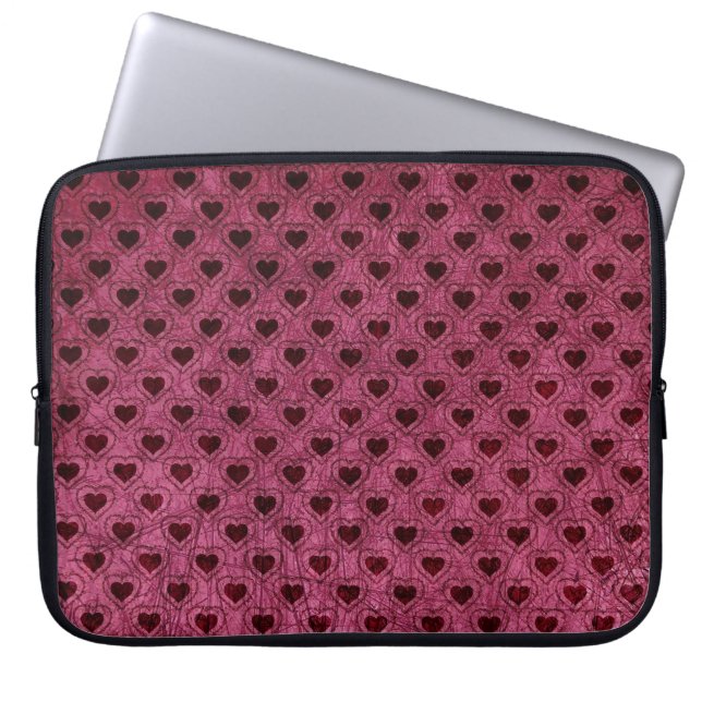 Mörk Hearts Grunge Mönster Laptop Sleeve (Framsidan)