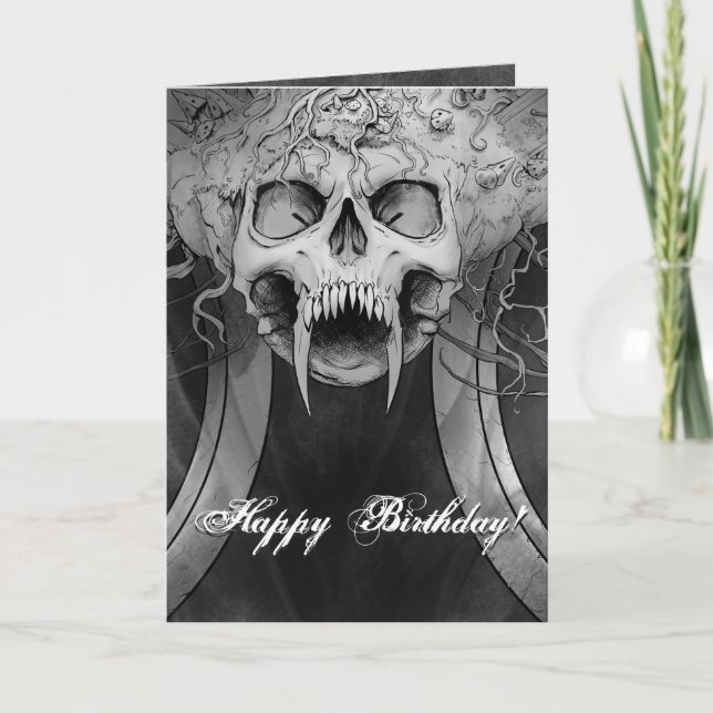 Mörk Heavy Metall Död Skull Graveyard Birthday Kort (Framsida)