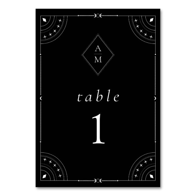 Mörk himmelskt mån & stjärnor bordsnummer (Framsidan)