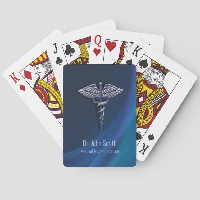 Mörk Holografisk 3D Chrome Medical Caduceus Casinokort (Baksidan)