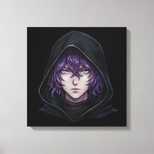 Mörk Hoodie Anime Pojke med Lila Hår