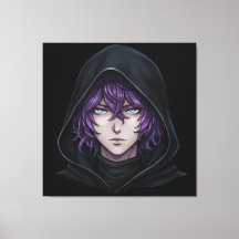 Mörk hoodie animepojke med lila hår