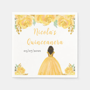 Mörk hud Prinsessa Guld Blommig Quinceanera Pappersservett